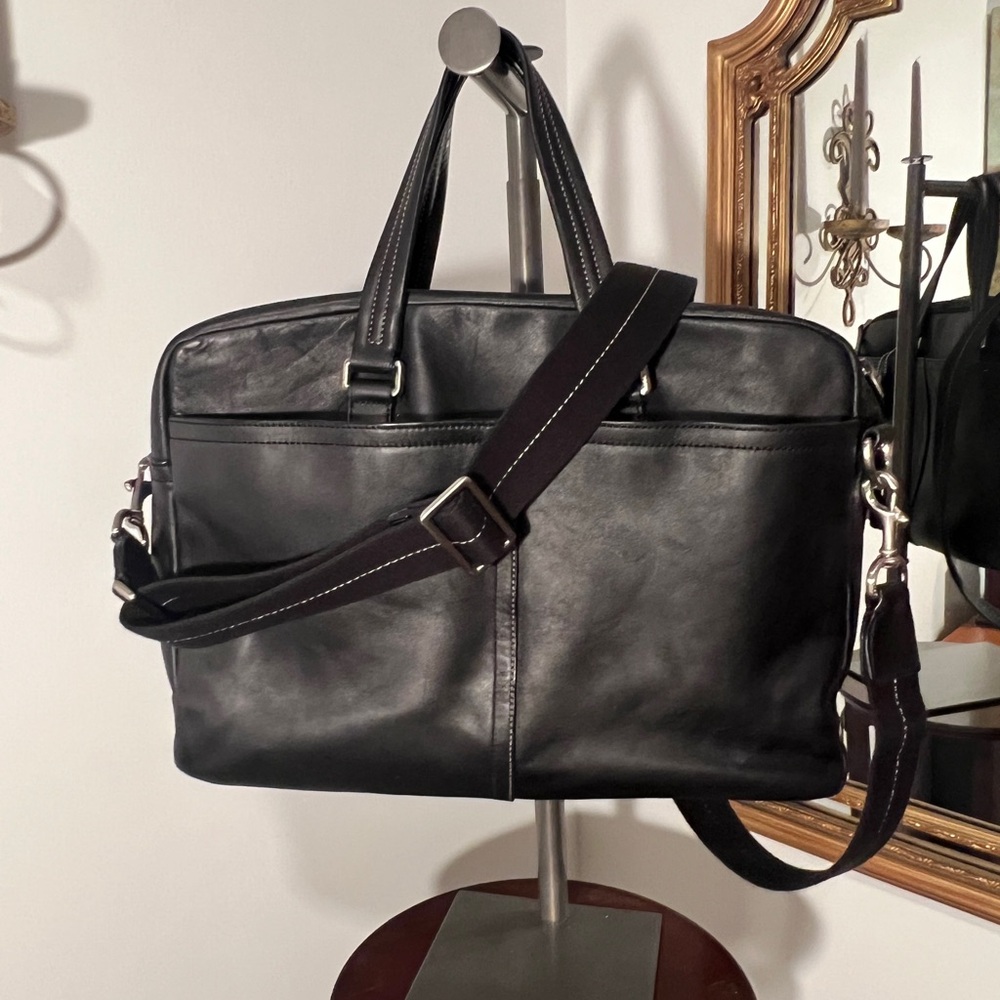 COACH Lexington Smooth Black Leather Office COMMUTER BRIEFCASE LAPTOP BAG F70707